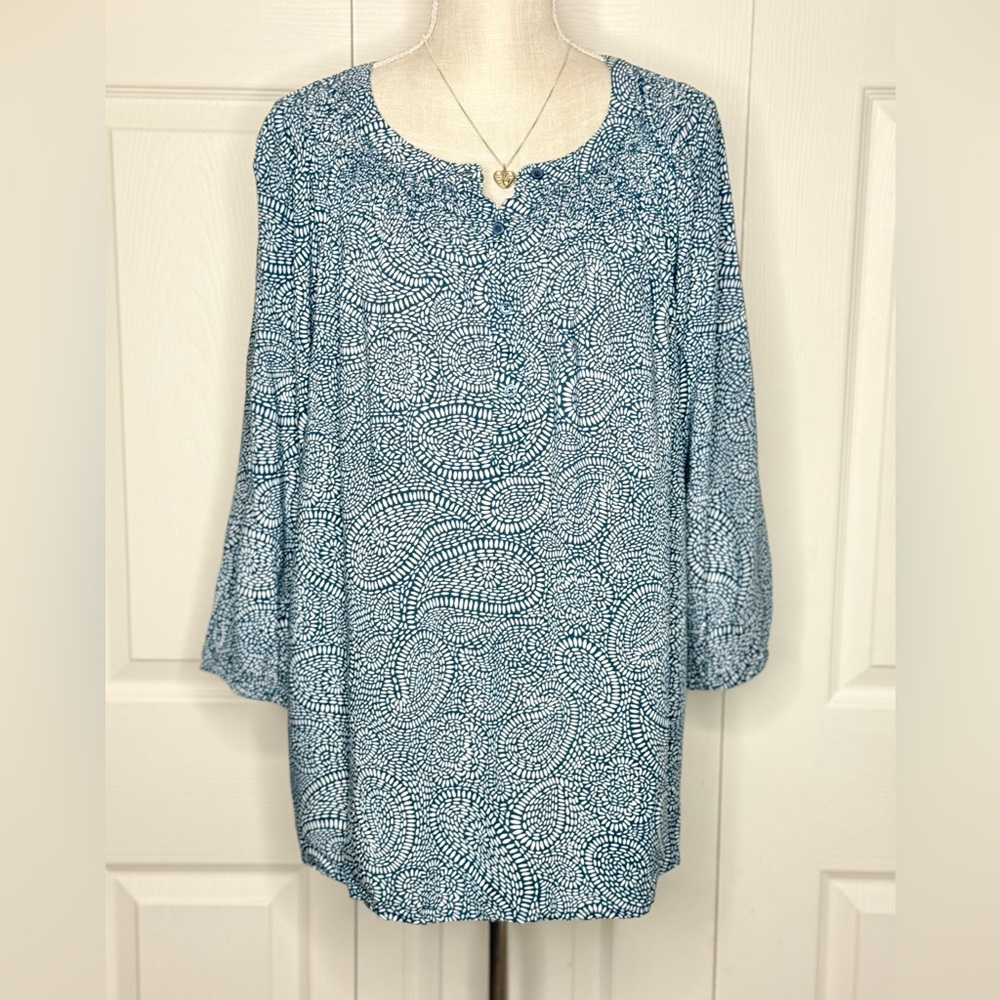 Croft & Barrow Boho Top Paisley Smocked Neckline‎ Size 2x